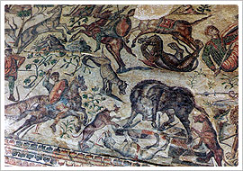 Mosaico de la villa romana de la Olmeda (Palencia). María J. Fuente (col. particular, 2007)