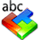 Tres piezas de colores que encajan junto a texto abc