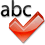 Icono rojo de check OK junto a texto abc