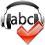 Icono rojo de check OK junto a texto abc y auriculares