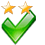 Icono verde de check OK junto a dos estrellas