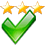 Icono verde de check OK junto a tres estrellas