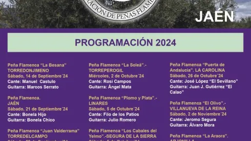 Cartel con el programa de la segunda fase del Circuito Andaluz de Peñas 2024 en la provincia de Jaén