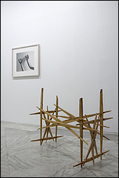 Jacobo Castellano. 'Ring en manos', 2009. Fotografa en blanco y negro. 'Sin ttulo', 2014. Madera. Cortesa de Mai36 Galerie, Zurich. Coleccin Peluso  ITB