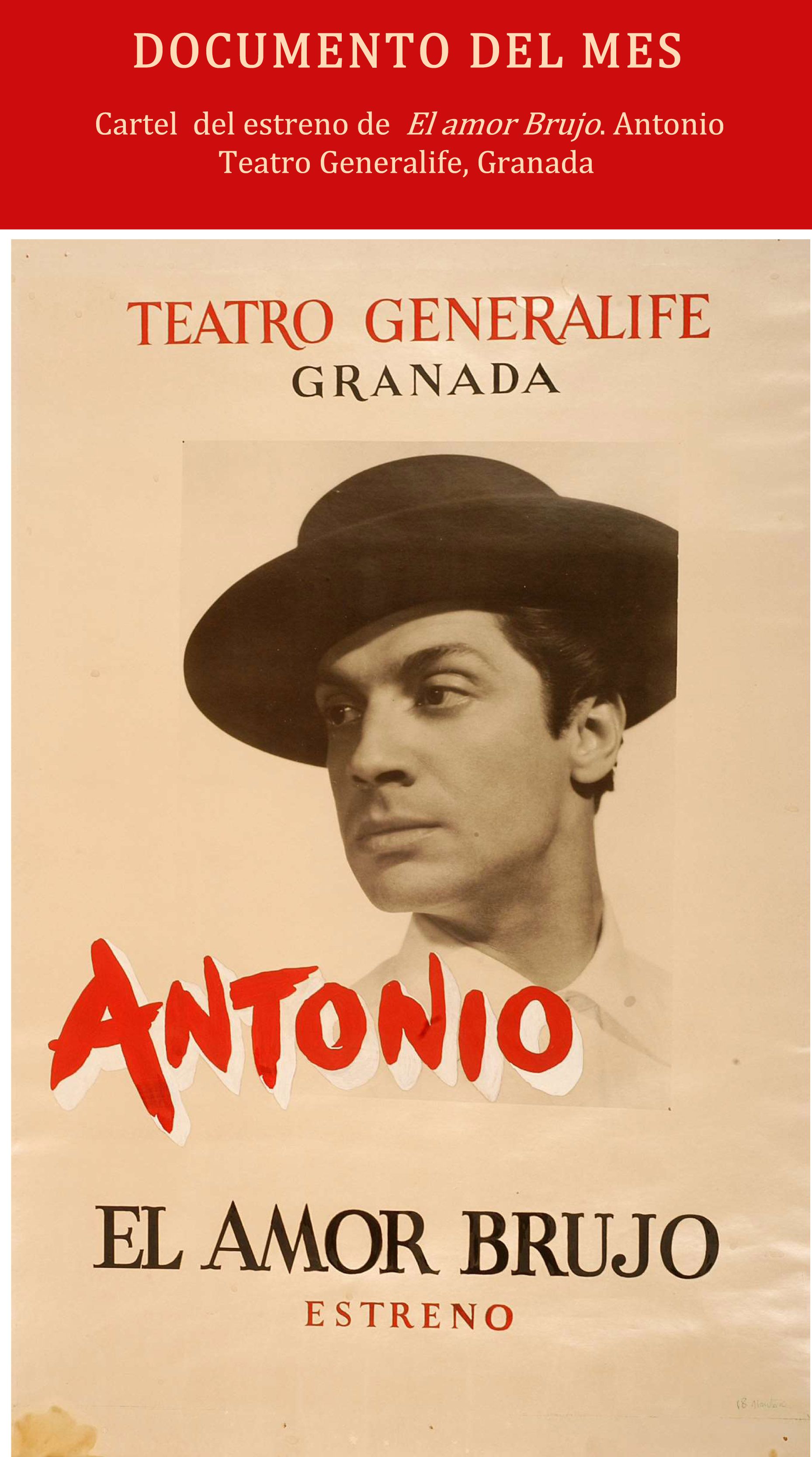 Cartel del estreno de "El amor brujo en el Teatro del Generalife". Granada, 1955