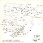 (Fig.1 - Mapa de localización de los teatros romanos de Hispania (A partir de Trillmich, W. et alii (1993): Hispania Antiqua. Denkmàler der Ròmerzeit, Maguncia, fig. 3 en p. 31))