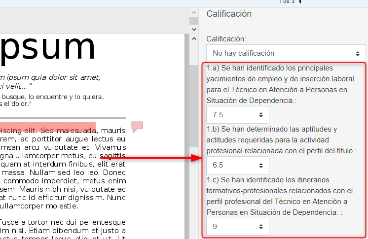 Calificación de los criterios de evaluación