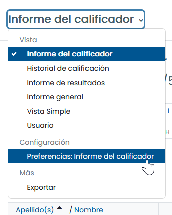 Apartados del calificador: configuración