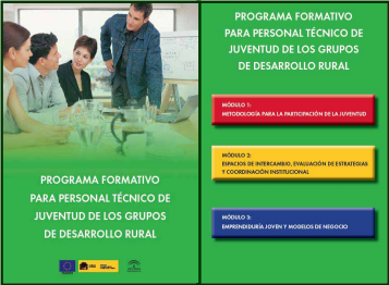 Cartel  con los títulos de los diferentes módulos formativos en dinamización juvenil dirigidos al personal técnico de los GDR.