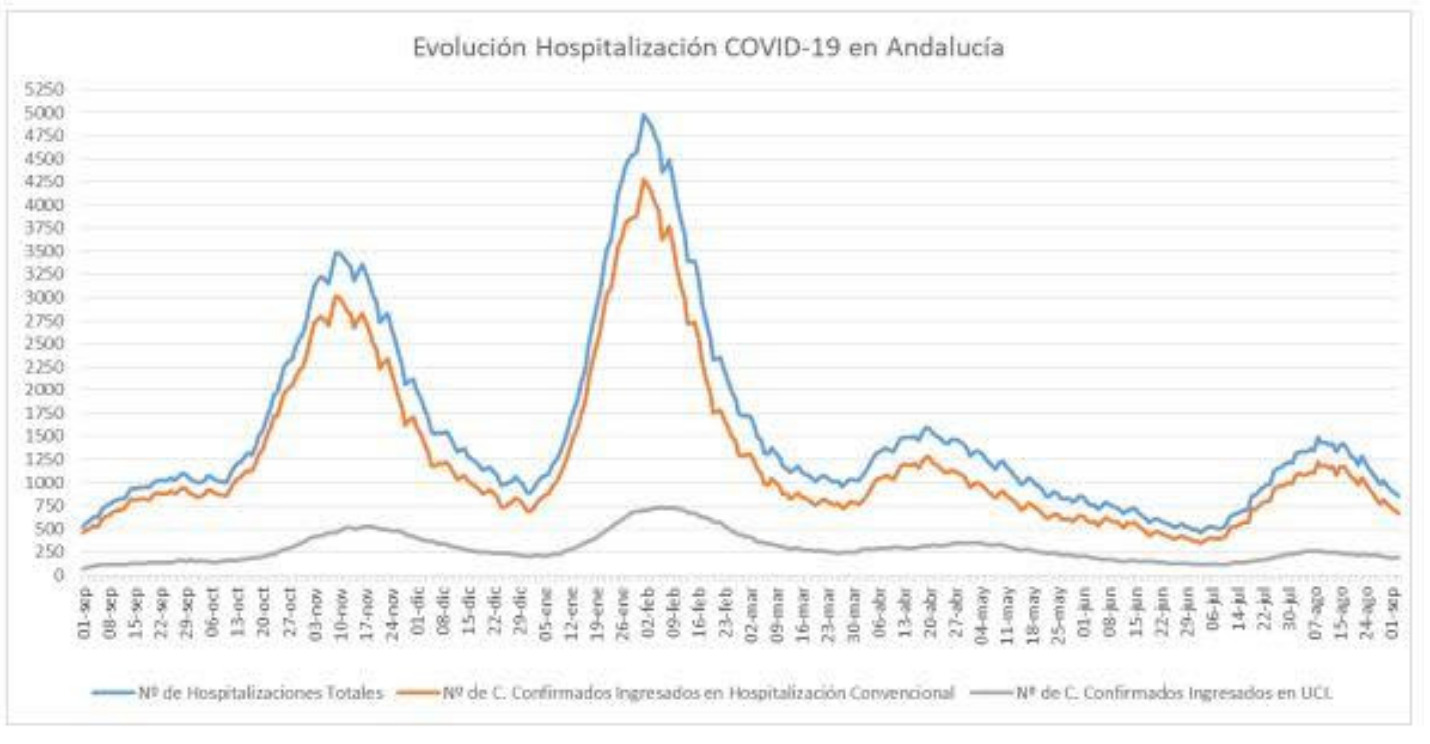 Evolución Hospitalización Covid-19 en Andalucía. Datos a 4/9/2021