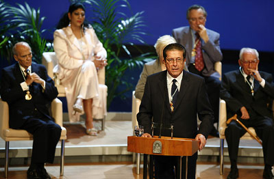 Federico Mayor Zaragoza, durante su discurso en nombre de los galardonados.