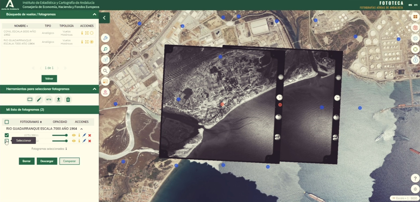 Aplicación FOTOTECA. Fotografías aéreas de Andalucía. Consulta de fotogramas