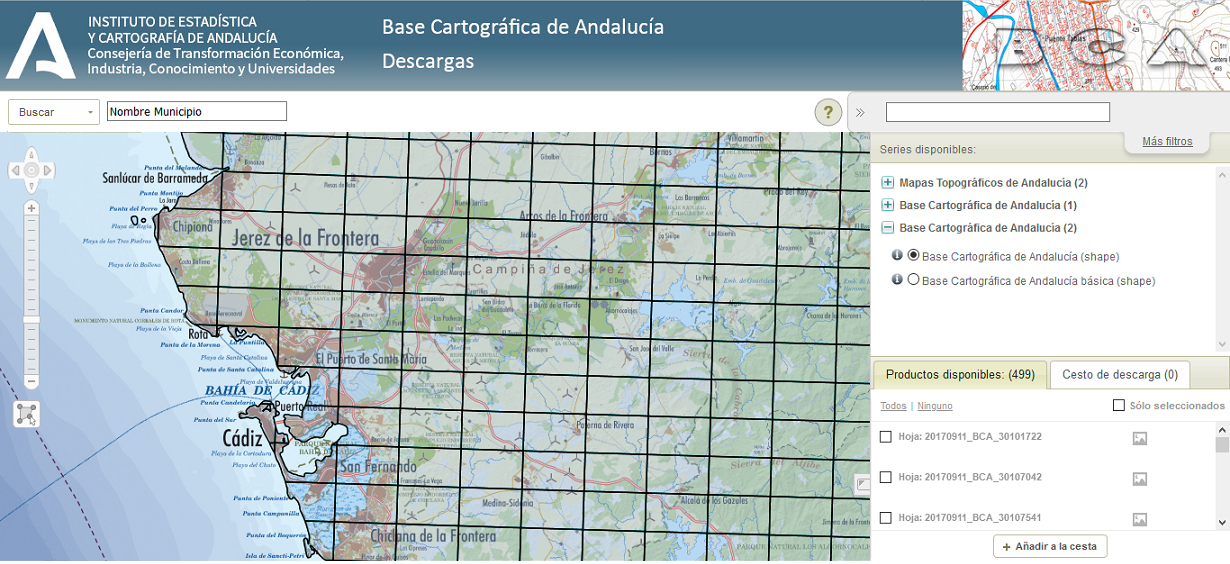 Aplicación Web Base Cartográfica de Andalucía. Descargas