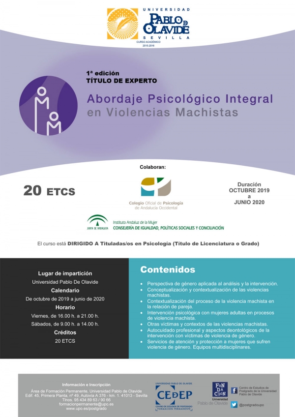 La Universidad Pablo de Olavide oferta un título de posgrado que aborda la atención psicológica integral en las violencias machistas