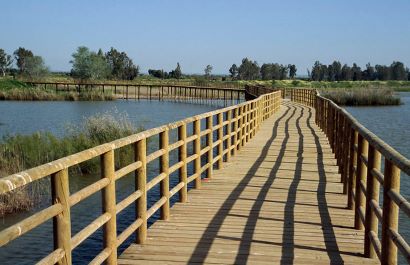 Pasarela de madera en el Paisaje Protegido Corredor Verde del Guadiamar