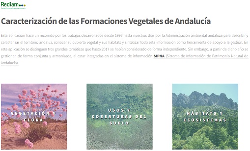 Captura de pantalla de la Aplicación "Caracterización de las Formaciones Vegetales y las Coberturas del Suelo de Andalucía"