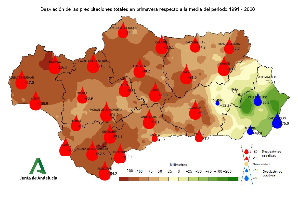 Desviación de las precipitaciones totales en invierno respecto a la media del periodo 1991-2020