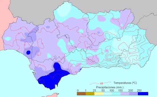  Comportamiento climatológico medio en Invierno: temperaturas medias y precipitaciones totales