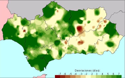 Desviación del número de días de lluvia en Otoño con respecto a la media del periodo 1971-2000