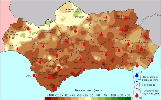 Desviación de las precipitaciones en Otoño con respecto a la media del periodo 1972-2000