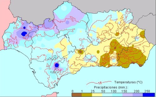 Comportamiento climatológico medio en Otoño: temperaturas medias y precipitaciones totales