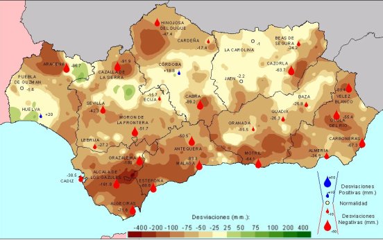  Desviación de las precipitaciones en Otoño con respecto a la media del periodo 1971 - 2000.