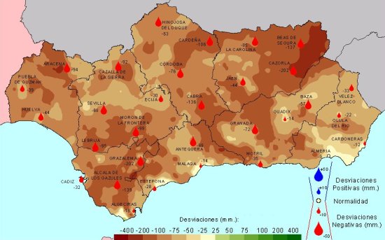 Desviación de las precipitaciones en Primavera con respecto a la media del periodo 1971 - 2000