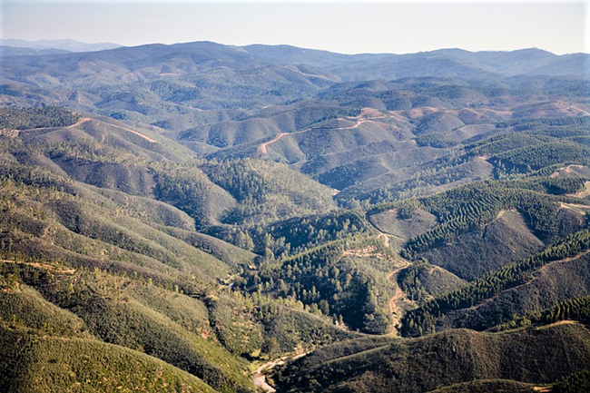 Vista aerea de zona montañosa de altitud media donde se observa abundante vegetación