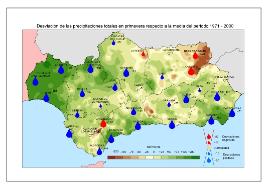 Desviación de las precipitaciones en primavera respecto a la media del periodo 1971 – 2000 