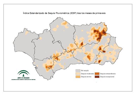 Intensidad de la sequía pluviométrica tras los meses de primavera 