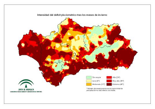 Intensidad de la sequía pluviométrica tras los meses de invierno