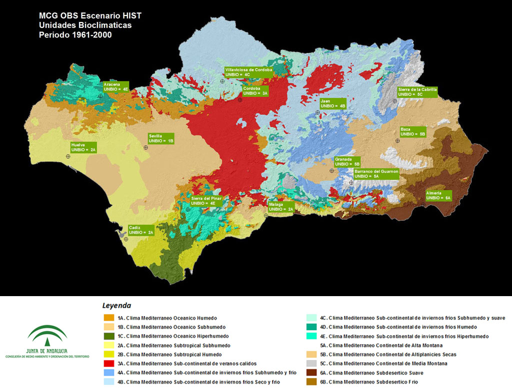 Clasificación bioclimática de Andalucía para el periodo 1961-2000