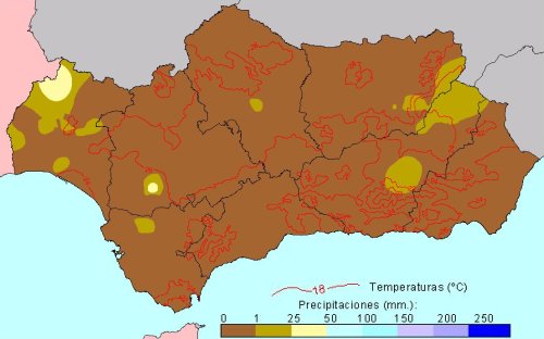 Comportamiento climatológico medio en Primavera: temperaturas medias y precipitaciones totales