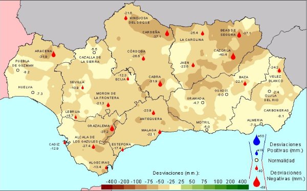 Desviación de las precipitaciones en Primavera con respecto a la media del periodo 1971 - 2000