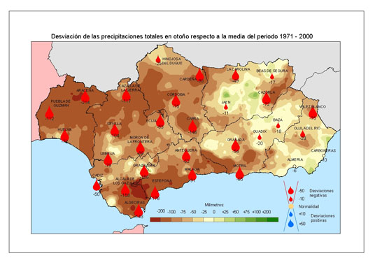 Amplia en nueva ventana: Desviación de las precipitaciones en otoño respecto a la media del periodo 1971 - 2000