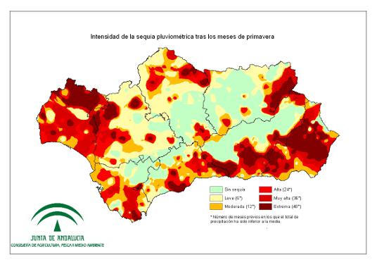 Intensidad de la sequía pluviométrica tras los meses de primavera
