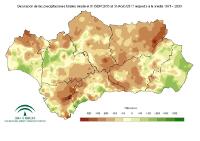 Desviación de la precipitación acumulada respecto a la normal (mm).