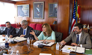 La consejera de la Presidencia e Igualdad, Susana Díaz, durante la reunión del Consejo Rector del Parque Empresarial Las Aletas.