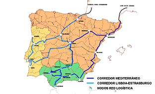 Los corredores ferroviarios en España y Portugal.