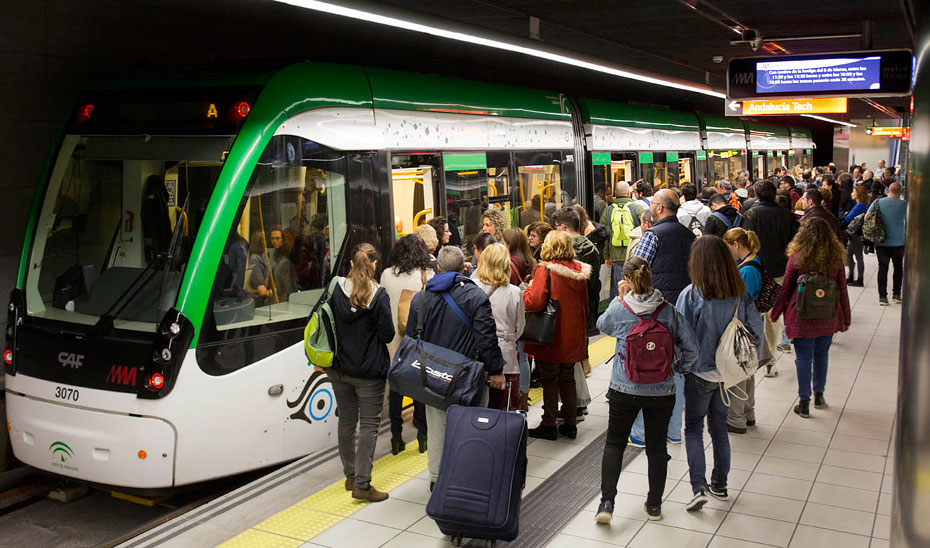 El volumen de pasajeros del metro de Málaga se ha incrementado un 9 % con respecto a 2017.
