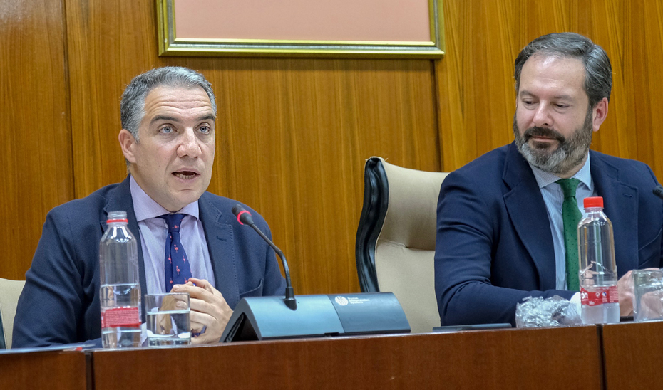 Elías Bendodo comparece en comisión en el Parlamento andaluz.