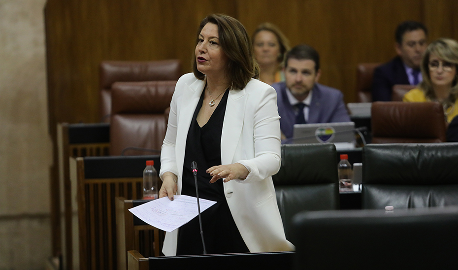 La consejera Carmen Crespo, durante la sesión de control al Gobierno en el Parlamento.