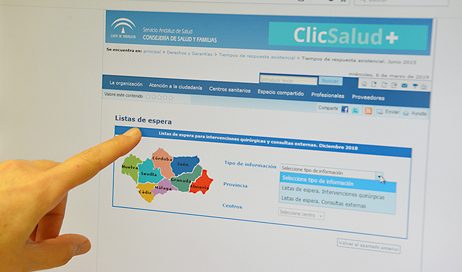 La web donde se puede consultar las listas de esperar quirúrgicas y de consultas por centros en Andalucía.