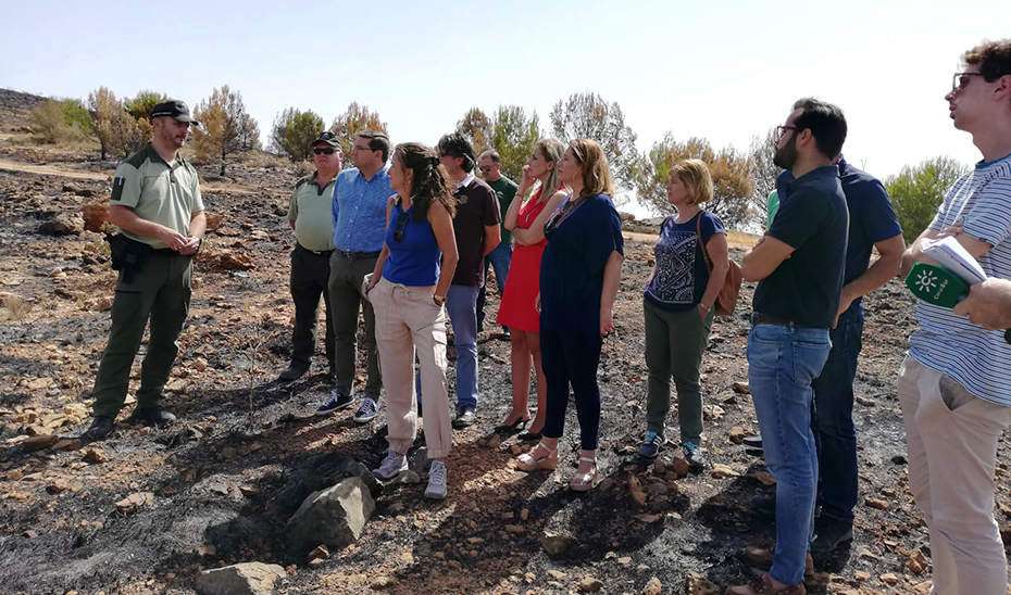 Carmen Crespo sigue atenta las explicaciones sobre el incendio iniciado en Terque el sábado 13 que arrasó casi 1.200 hectáreas.