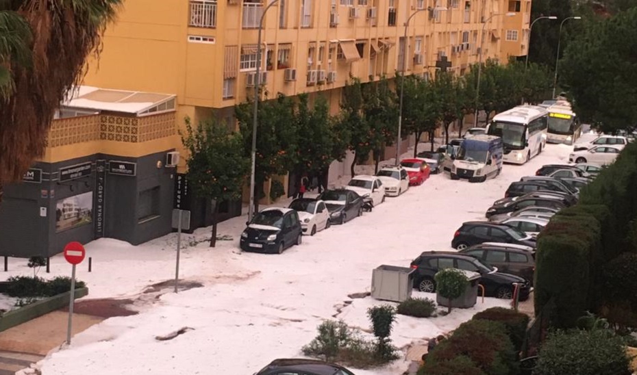 Granizada caída en Málaga ayer.