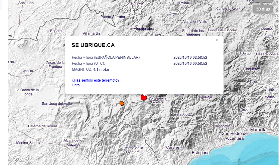 Movimiento sísmico en Ubrique (Foto: IGN).