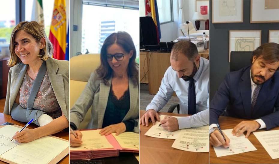 Los consejeros de Empleo de Andalucía, Murcia, Madrid y Castilla y León firman el nuevo protocolo de buenas prácticas.