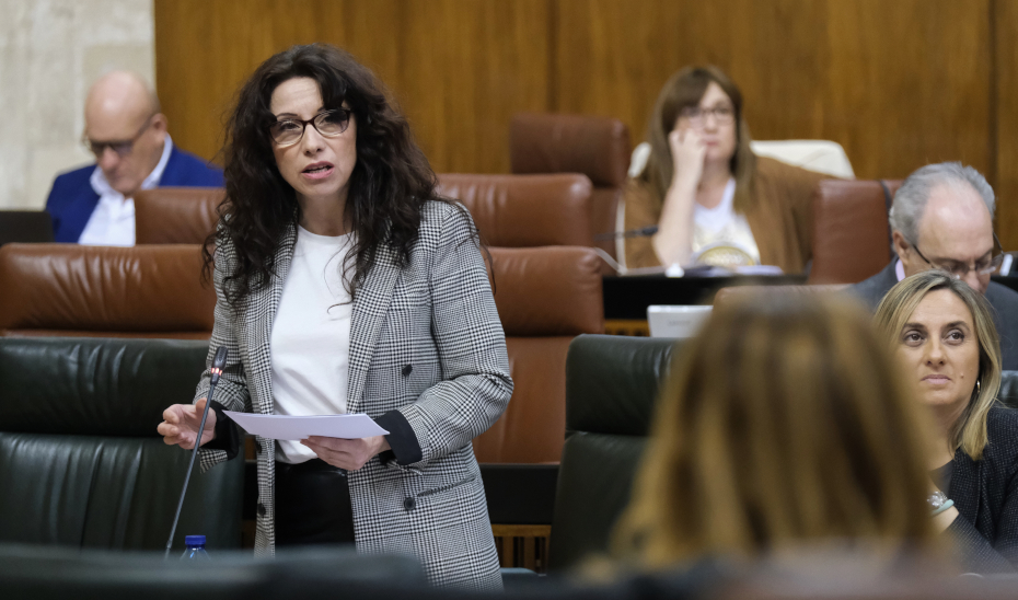 La consejera Rocío Ruiz interviene en el pleno del Parlamento andaluz.