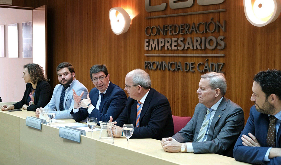 El vicepresidente Juan Marín, en un momento del encuentro con los empresarios gaditanos.