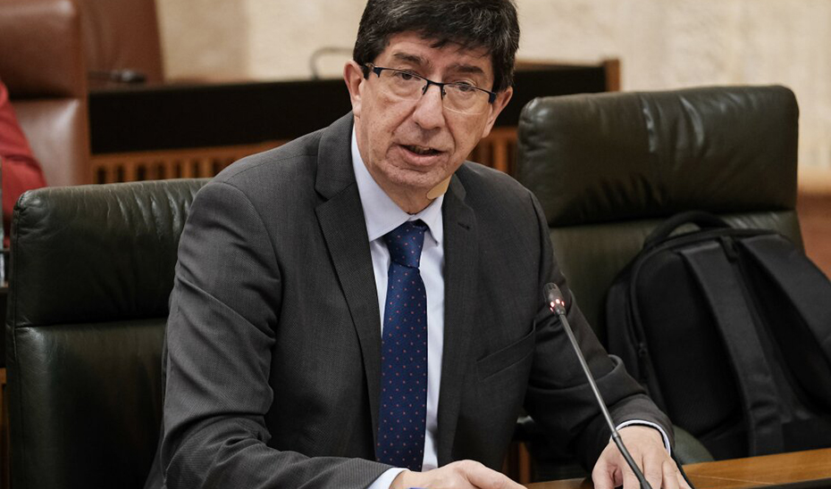 Juan Marín, este jueves, en la reunión de la Diputación Permanente del Parlamento de Andalucía.